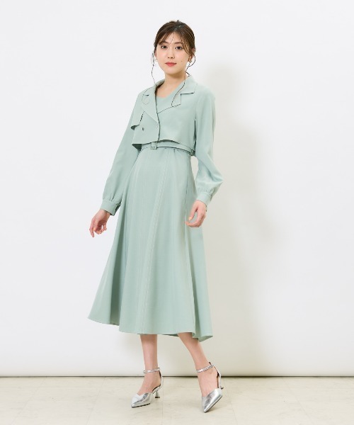 AND COUTURE(アンドクチュール)の「トレンチライクアンサンブルワンピース(セットアップ・レディース・ベージュ/ネイビー/オレンジ/グリーン・FREE)」の15枚目の写真