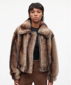 ブランド古着】ノーカラーフェイクファージャケット（ノーカラーコート