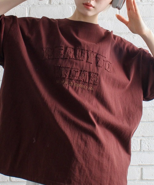 SpRay(スプレイ)の「貼付ロゴBIG Tシャツ(Tシャツ/カットソー・レディース・ホワイト/チャコールグレー/ベージュ/ネイビー/ボルドー・FREE)」の9枚目の写真