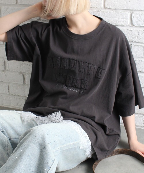 SpRay(スプレイ)の「貼付ロゴBIG Tシャツ(Tシャツ/カットソー・レディース・ホワイト/チャコールグレー/ベージュ/ネイビー/ボルドー・FREE)」の22枚目の写真