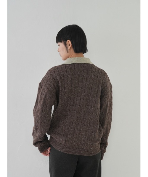 セール】ポロニット バイカラー ケーブルニット ユニセックス