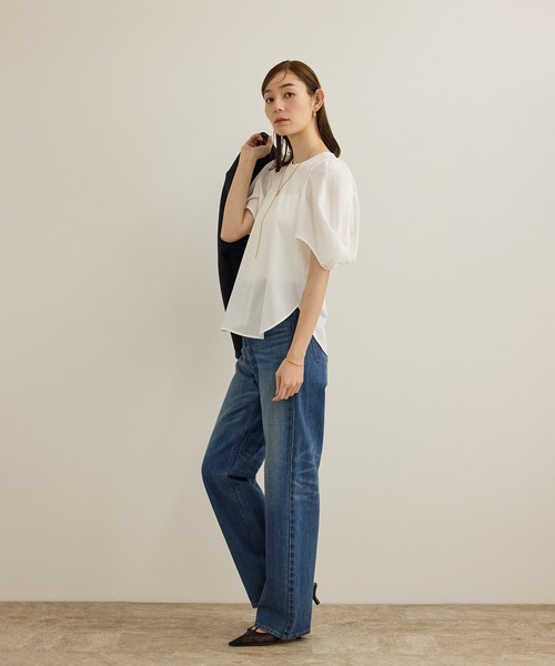 セール】【洗える】クリア天竺ボリュームスリーブプルオーバー【お仕事