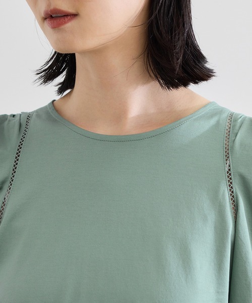 ROPE'(ロペ)の「【洗える】クリア天竺ボリュームスリーブプルオーバー【お仕事・通勤対応】(Tシャツ/カットソー・レディース・ホワイト/ブラック/ブルー/カーキ・FREE)」の9枚目の写真