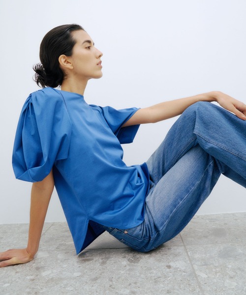 セール】【洗える】クリア天竺ボリュームスリーブプルオーバー【お仕事