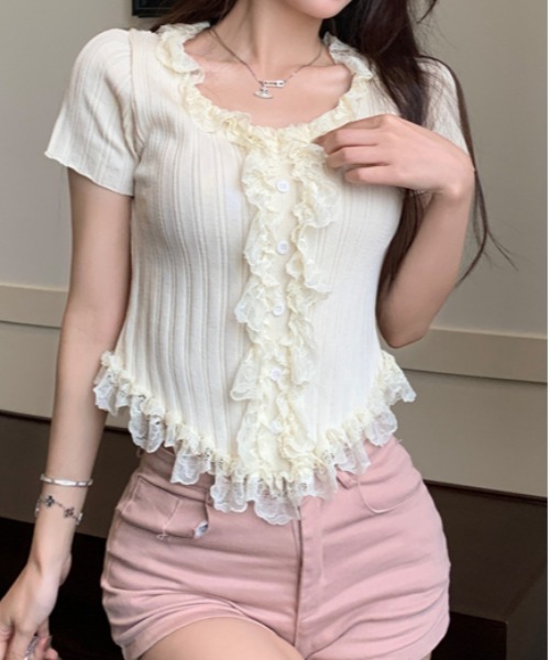 ETRE フリルトップス カットオフフリルネックシャツ(F IVORY): トップス │ ETRE
