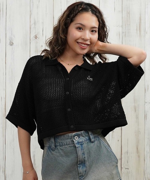 ブラウス シャツ RVCA/ルーカ ニットシャツ メッシュ ショート丈 BF04C-850 レディース RVCA/ルーカ ニットシャツ メッシュ ショート丈 BF04C-850