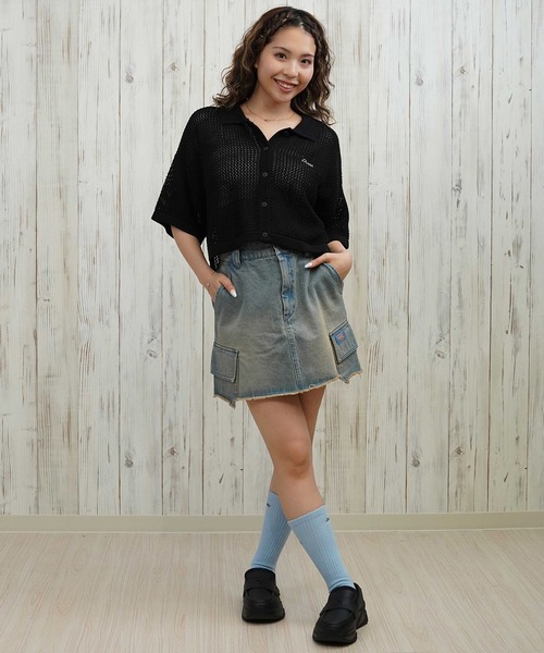 ブラウス シャツ RVCA/ルーカ ニットシャツ メッシュ ショート丈 BF04C-850 レディース RVCA/ルーカ ニットシャツ メッシュ ショート丈 BF04C-850