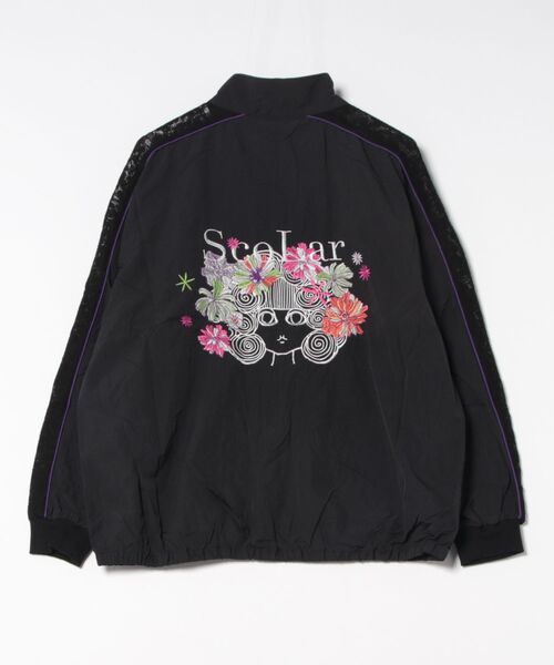iS ScoLar ブラック　薔薇　刺繍　レース　ゆったり　ロング　ブルゾン セール】151663：スカラー刺繍レース切替ブルゾン（ブルゾン