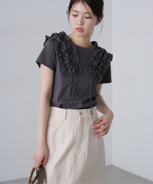 FREE'S MART（フリーズマート）の「◆ダブルフリルドッキングカットソー（Tシャツ/カットソー・レディース・ホワイト/イエロー/グレー・FREE）」の13枚目の写真