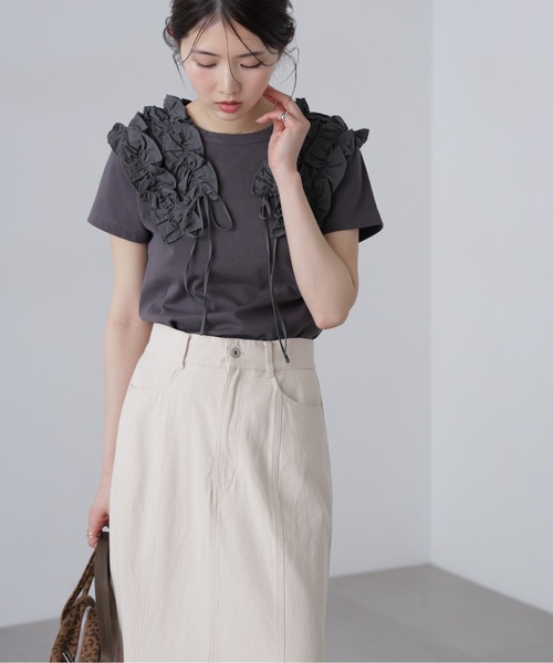 FREE'S MART（フリーズマート）の「◆ダブルフリルドッキングカットソー（Tシャツ/カットソー・レディース・ホワイト/イエロー/グレー・FREE）」の16枚目の写真