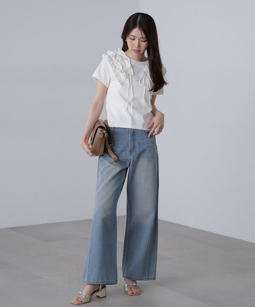 FREE'S MART（フリーズマート）の「◆ダブルフリルドッキングカットソー（Tシャツ/カットソー・レディース・ホワイト/イエロー/グレー・FREE）」の8枚目の写真