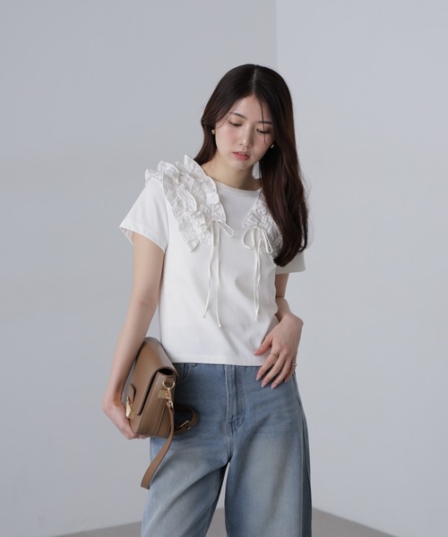 FREE'S MART（フリーズマート）の「◆ダブルフリルドッキングカットソー（Tシャツ/カットソー・レディース・ホワイト/イエロー/グレー・FREE）」の7枚目の写真