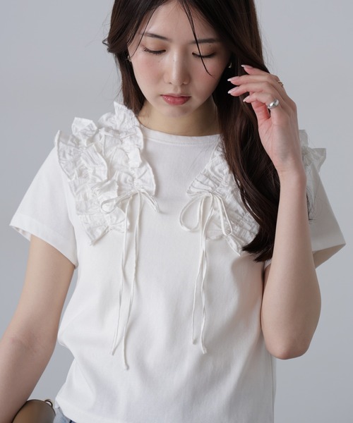 FREE'S MART（フリーズマート）の「◆ダブルフリルドッキングカットソー（Tシャツ/カットソー・レディース・ホワイト/イエロー/グレー・FREE）」の5枚目の写真