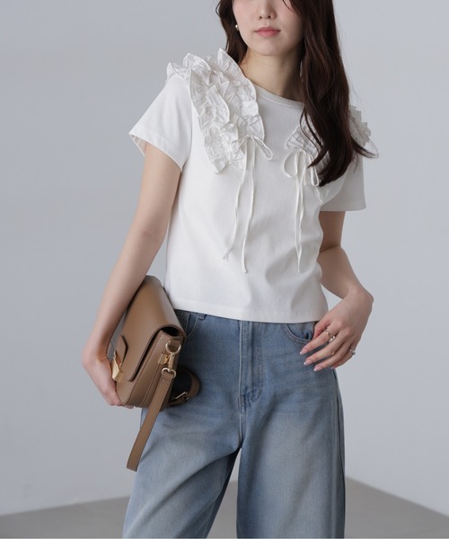 FREE'S MART（フリーズマート）の「◆ダブルフリルドッキングカットソー（Tシャツ/カットソー・レディース・ホワイト/イエロー/グレー・FREE）」の6枚目の写真