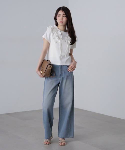 FREE'S MART（フリーズマート）の「◆ダブルフリルドッキングカットソー（Tシャツ/カットソー・レディース・ホワイト/イエロー/グレー・FREE）」の9枚目の写真