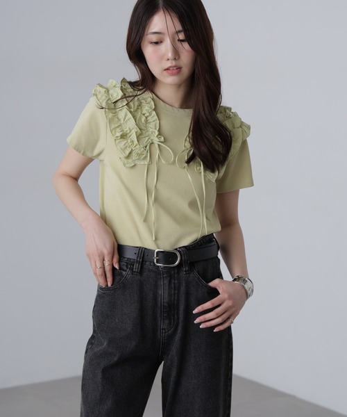 FREE'S MART（フリーズマート）の「◆ダブルフリルドッキングカットソー（Tシャツ/カットソー・レディース・ホワイト/イエロー/グレー・FREE）」の22枚目の写真