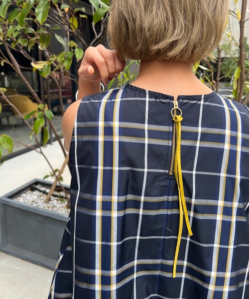 StyleSea(スタイルシー)の「バックジップチェック柄フレアーワンピース(ワンピース・レディース・ブラック/グレー/ベージュ/カーキ/ネイビー・FREE)」の16枚目の写真