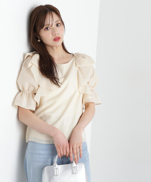 PROPORTION BODY DRESSING（プロポーションボディドレッシング）の「リボンラッフルブラウス５分袖 / 1215110902（シャツ/ブラウス・レディース・ブルー/イエロー/ブラック・SMALL/MEDIUM）」の3枚目の写真