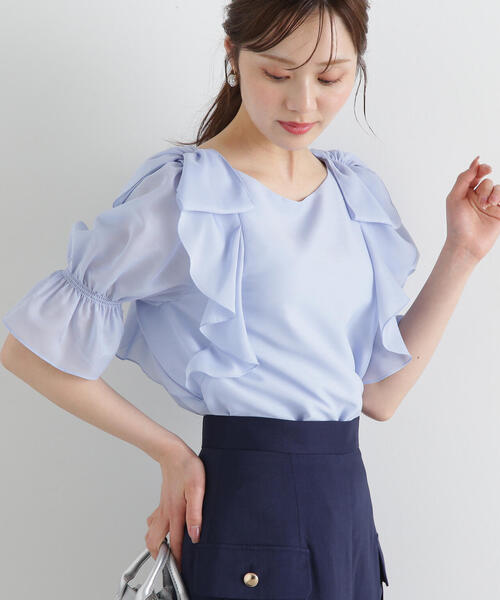 PROPORTION BODY DRESSING（プロポーションボディドレッシング）の「リボンラッフルブラウス５分袖 / 1215110902（シャツ/ブラウス・レディース・ブルー/イエロー/ブラック・SMALL/MEDIUM）」の10枚目の写真