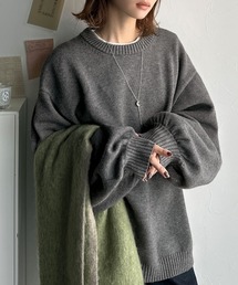 PEAR GAT グレー セーター 未使用 サイズ6 12G部分ジャガードカシミヤ100クルーネックニットプルオーバー