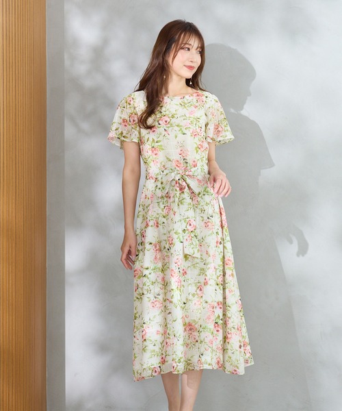 m4483 ローズティアラ Rose Tiara ワンピース セール】【美ワンピ/手洗いOK】ローズプリントワンピース