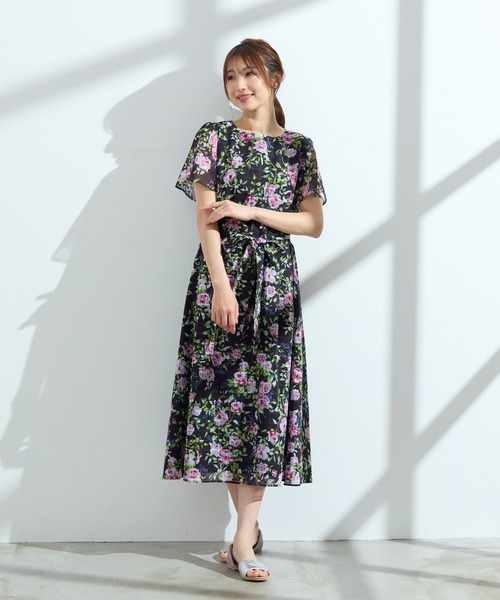 m4483 ローズティアラ Rose Tiara ワンピース セール】【美ワンピ/手洗いOK】ローズプリントワンピース