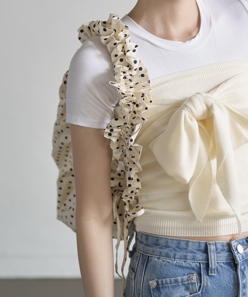 UNE MANSION（ユヌマンション）の「【2WAY仕様クロスバッグ/ハンドバッグ】ドットパターンシャーリングラブリーギャザーバッグ（ショルダーバッグ・レディース・アイボリー/ブラック・ONE SIZE）」の11枚目の写真