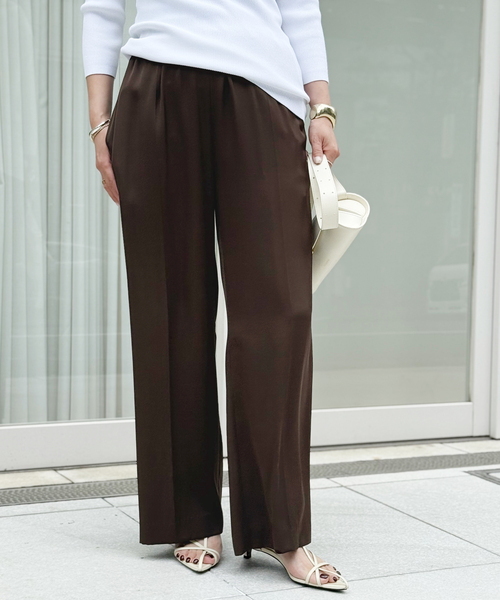 ◇サキ【M】イージーパンツ　ウエストゴム　ウエストリボン　絹100%　日本製 CITY スラックス NICE MATERIAL PANTS/ウエストゴム/イージー