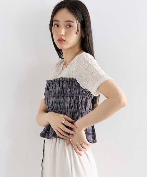 RAGEBLUE(レイジブルー)の「チェックギャザービスチェドッキングシアープルオーバーSS(Tシャツ/カットソー・レディース・ホワイト/ブラック・FREE)」の6枚目の写真