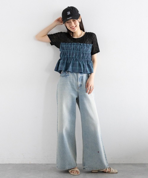 RAGEBLUE(レイジブルー)の「チェックギャザービスチェドッキングシアープルオーバーSS(Tシャツ/カットソー・レディース・ホワイト/ブラック・FREE)」の4枚目の写真