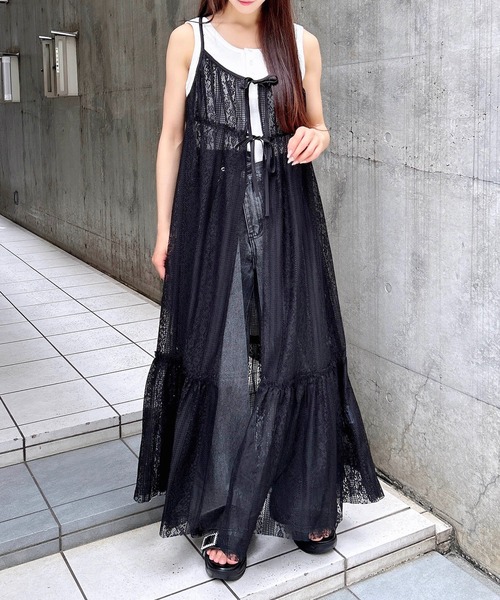 INGNI（イング）の「レースキャミワンピース（ワンピース・レディース・ブラック/オフホワイト・M）」の5枚目の写真