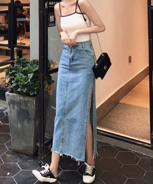 セール】ハイウエストサイトスリットデニムスカート（スカート