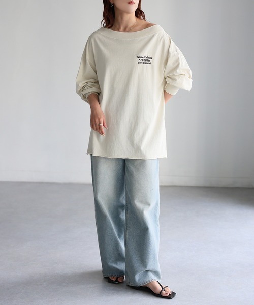 Riberry(リベリー)の「ロゴ刺繍オフショルピグメントロンT(Tシャツ/カットソー・レディース・グレー/ホワイト系/チャコールグレー・FREE)」の15枚目の写真