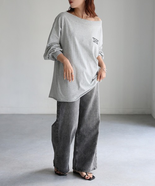 Riberry(リベリー)の「ロゴ刺繍オフショルピグメントロンT(Tシャツ/カットソー・レディース・グレー/ホワイト系/チャコールグレー・FREE)」の19枚目の写真