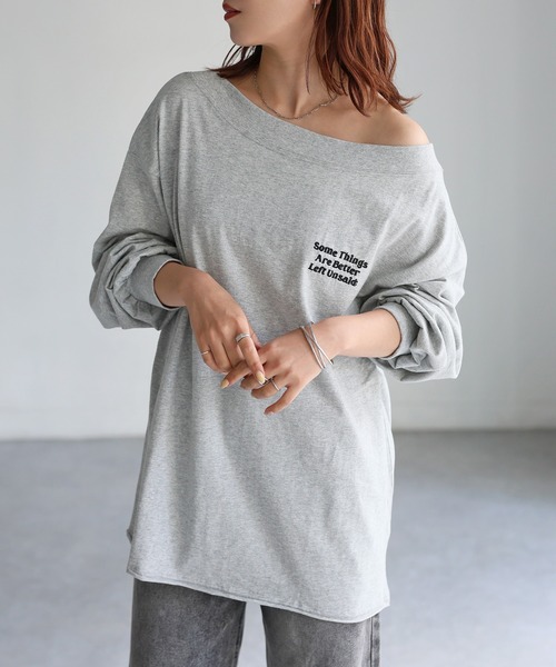 Riberry(リベリー)の「ロゴ刺繍オフショルピグメントロンT(Tシャツ/カットソー・レディース・グレー/ホワイト系/チャコールグレー・FREE)」の22枚目の写真