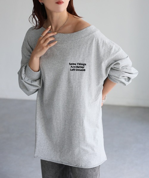 Riberry(リベリー)の「ロゴ刺繍オフショルピグメントロンT(Tシャツ/カットソー・レディース・グレー/ホワイト系/チャコールグレー・FREE)」の18枚目の写真