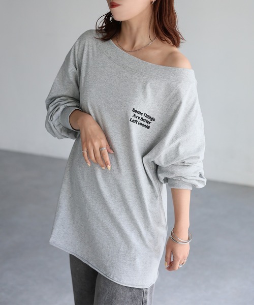 Riberry(リベリー)の「ロゴ刺繍オフショルピグメントロンT(Tシャツ/カットソー・レディース・グレー/ホワイト系/チャコールグレー・FREE)」の11枚目の写真