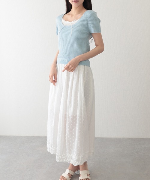 Lace Ladies(レースレディース)の「リボン付き インナー ドッキング 半袖 リブ ニット プルオーバー(ニット/セーター・レディース・ブラック/グレイッシュベージュ/ブルー/グレー・FREE)」の15枚目の写真