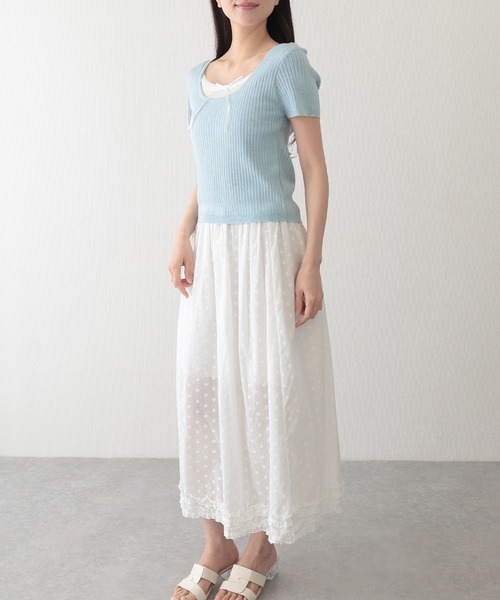 Lace Ladies(レースレディース)の「リボン付き インナー ドッキング 半袖 リブ ニット プルオーバー(ニット/セーター・レディース・ブラック/グレイッシュベージュ/ブルー/グレー・FREE)」の17枚目の写真