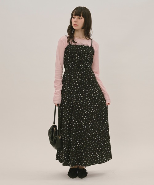 loin nuit（ロワンニュイ）の「tulle drape cami onepiece / チュールドレープキャミワンピース（ワンピース・レディース・ブラック/チャコールグレー・FREE）」の2枚目の写真