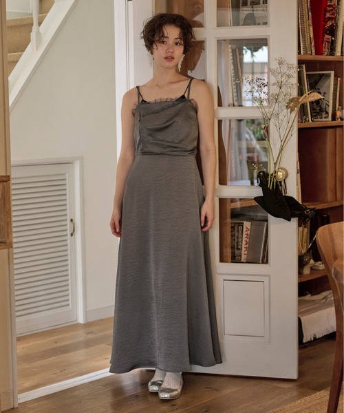 loin nuit（ロワンニュイ）の「tulle drape cami onepiece / チュールドレープキャミワンピース（ワンピース・レディース・ブラック/チャコールグレー・FREE）」の20枚目の写真