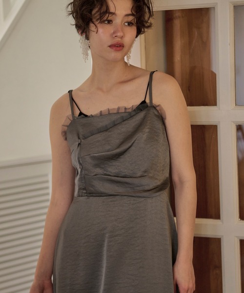 loin nuit（ロワンニュイ）の「tulle drape cami onepiece / チュールドレープキャミワンピース（ワンピース・レディース・ブラック/チャコールグレー・FREE）」の18枚目の写真