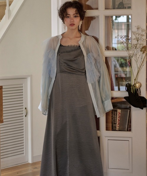 loin nuit（ロワンニュイ）の「tulle drape cami onepiece / チュールドレープキャミワンピース（ワンピース・レディース・ブラック/チャコールグレー・FREE）」の21枚目の写真