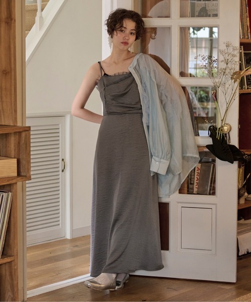 loin nuit（ロワンニュイ）の「tulle drape cami onepiece / チュールドレープキャミワンピース（ワンピース・レディース・ブラック/チャコールグレー・FREE）」の14枚目の写真