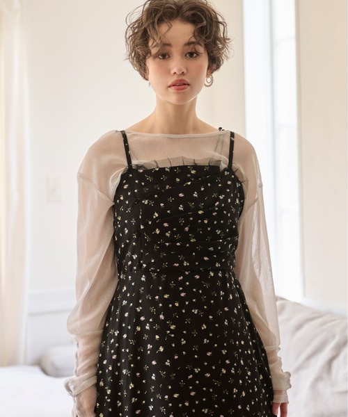 loin nuit（ロワンニュイ）の「tulle drape cami onepiece / チュールドレープキャミワンピース（ワンピース・レディース・ブラック/チャコールグレー・FREE）」の12枚目の写真