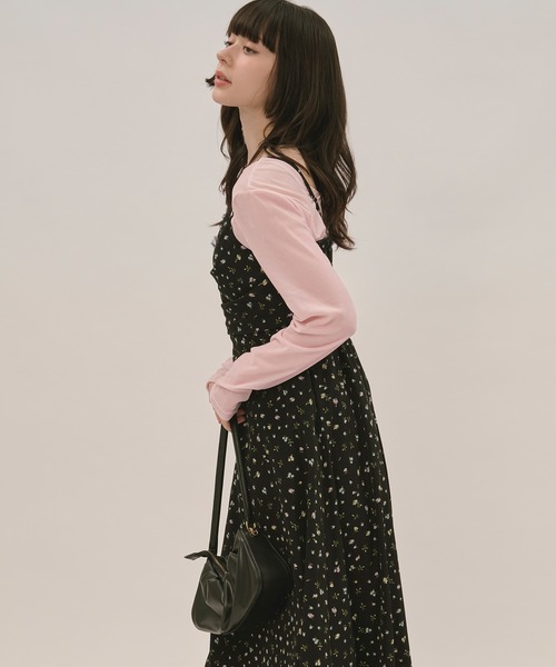 loin nuit（ロワンニュイ）の「tulle drape cami onepiece / チュールドレープキャミワンピース（ワンピース・レディース・ブラック/チャコールグレー・FREE）」の7枚目の写真