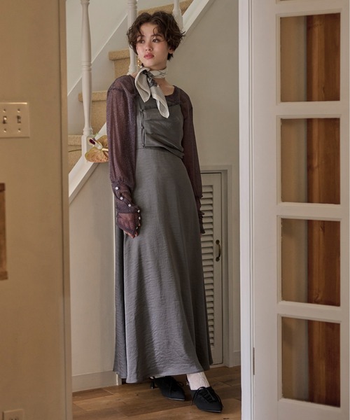 loin nuit（ロワンニュイ）の「tulle drape cami onepiece / チュールドレープキャミワンピース（ワンピース・レディース・ブラック/チャコールグレー・FREE）」の16枚目の写真