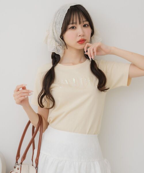 ems excite(エムズエキサイト)の「スパンコールロゴTEE(Tシャツ/カットソー・レディース・ピンク/イエロー/オフホワイト・FREE)」の9枚目の写真