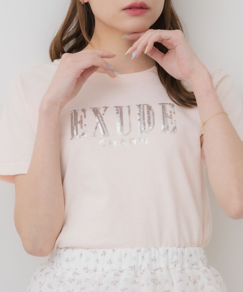 ems excite(エムズエキサイト)の「スパンコールロゴTEE(Tシャツ/カットソー・レディース・ピンク/イエロー/オフホワイト・FREE)」の3枚目の写真