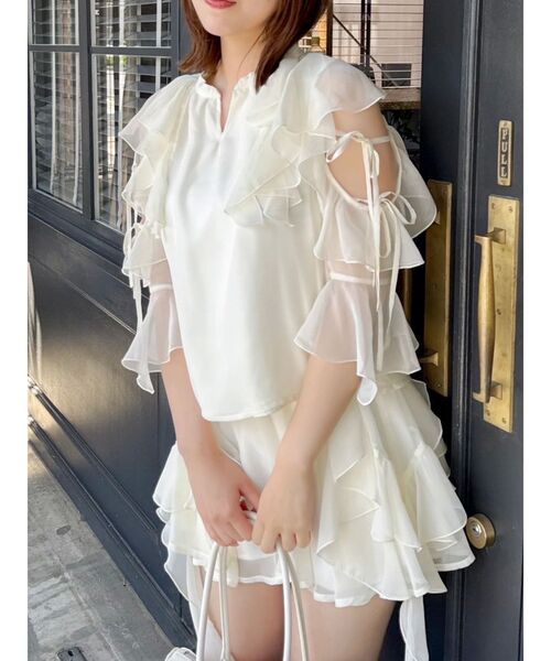 dazzlin（ダズリン）の「シアーフルイドフリルミニスカート（スカート・レディース・ブラック/オフホワイト/ブルー・SMALL/MEDIUM）」の19枚目の写真